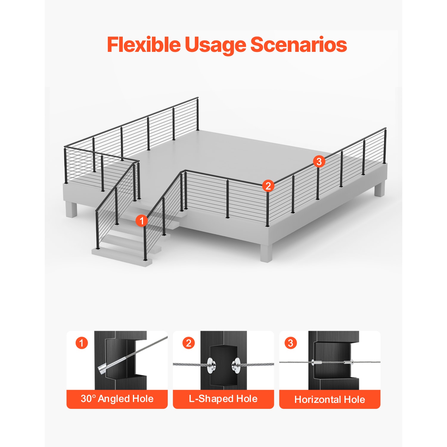 Cable Railing Post For Deck Horizontal Stainless Steel Black_voghion.com